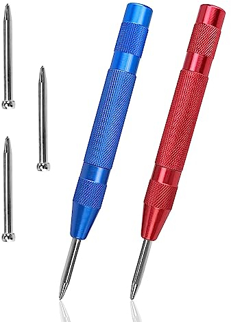 2 Piezas Automático Punzones Centrales, HASLED Punzón de Centro, Punzon Automático con Tensión Ajustable, Localizador Punzón Centro para Colocar Sobre Superficies de Madera, Vidrio y Metal