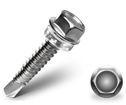 HXJDAM 100 Pcs Trapezblechschrauben Selbstschneidende Schrauben M6,3x25mm 410 Edelstahl Blechschrauben Sechskant Spenglerschrauben Bohrschrauben Edelstahl Metalldachschrauben