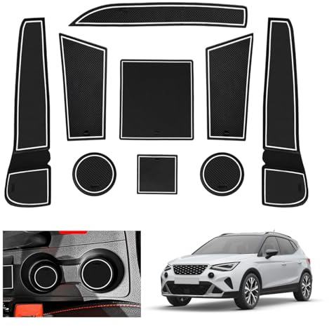 GAFAT Seat Arona/Seat Ibiza 6F KJ1 Facelift 2017-2024 2025 Tappetini Antiscivolo, Seat Ibiza 6F Tappetino in Gomma, Non Scivolano, Console Centrale, Cuciture Porte, Accessori Seat Arona (Bianco)