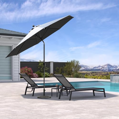 PURPLE LEAF Aluminium Sonnenschirm 300 cm, Knickbarer, Gartenschirm mit Kurbelvorrichtung, für Balkon/Terrasse, Markt Tisch Schirm, wasserabweisend, UV-beständig, Grau