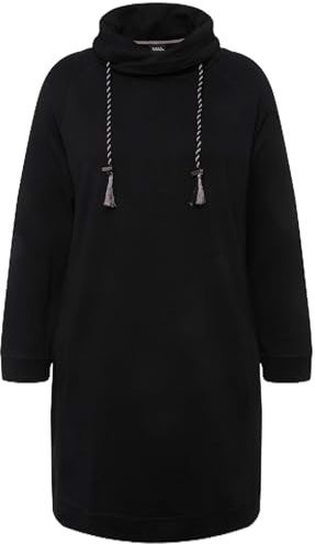 Ulla Popken dam sweatklänning, ståkrage, långärmad, fickklänning, svart, 54-56