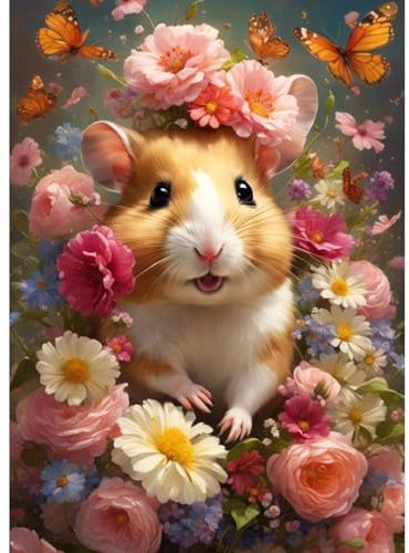 QENSPE 5D Diamond Painting Maus Diamant Painting Bilder DIY Full Rund Diamond Art Set Erwachsene, Blume Schmetterling Diamant Kunst Malerei Stickerei Set Kreuzstich Bilder Home Wand Dekor 30x40cm