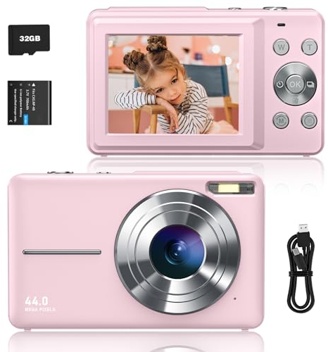 Sevenat Digitalkamera FHD 1080P 44MP Fotokamera Fotoapparat Digitalkamera mit 32G Karte 16X Digitalzoom Kompakt Einfache Tragbare Digital Kamera für Kinder Senioren Mädchen Anfänger Teenager