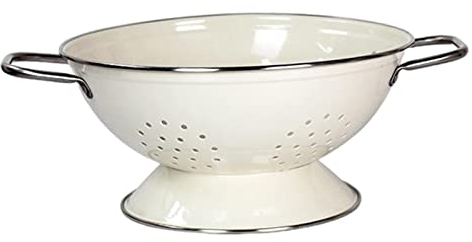 Duiaynke Emailliertes Sieb, Schüssel im Vintage-Stil, selbstentleerende Obstschalen, Metall-Geschirr-Set, Zuhause, Küche, Tisch, Tischdekoration (groß, weiß)