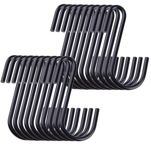 WEERSTONE 20 Pack S Hooks Heavy Duty Metal S Shaped Hooks Utility Hangers for Kitchen Utensils Office Bathroom Closet Workshop Garage Office Household Home Essential Sets (Black)