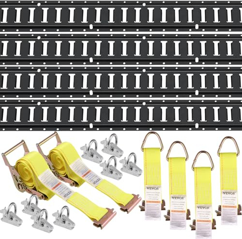 VEVOR Kit di guida di ormeggio universale E-Track da 1,52 m - Set di 18 pezzi orizzontali di pista E - Acciaio versatile nero per carico su camion e rimorchi