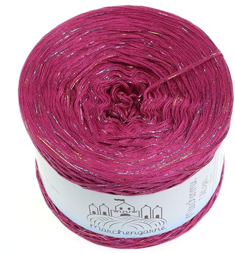 Bobbel Wolle Uni + Multicolour Glitzer 300g - 1140m 4Fach Farbverlaufsgarn Größe Strickwolle Häkeln (Himbeer Multicolour Glitzer)