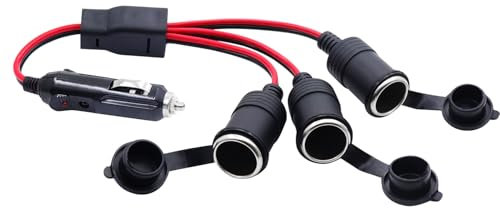 LANMINGLEL Adaptateur répartiteur allume-cigare 1 à 3 voies 12V 24V,3 voies Allume-Cigare Câble D'extension avec fusible 20 A pour onduleur de voiture,pompe à pneu, compresseur d'air (30cm)