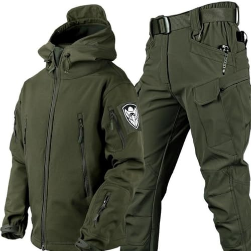 PRMTYUP Tute Militari Softshell, Giacca E Pantaloni Tattici, Tuta Militare da Combattimento, Set Uniforme Mimetica Impermeabile per Uomo, Giacca Pantaloni Abbigliamento da Caccia,04,L