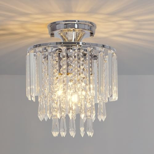 FRIDEKO HOME Modern Kronleuchter Kristall Deckenleuchte Chrom,Kleine Kristall Deckenlampe E27 Fassung für Wohnzimmer Schlafzimmer Küche Flur,Ø23cm