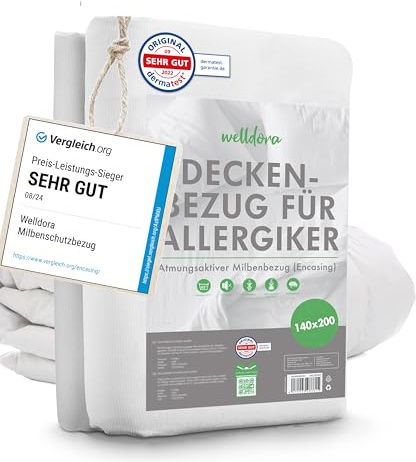 Welldora ǀ Milbenbezug Bettdecke 140x200 ǀ Allergiker Deckenbezug fachärztlich getestet ǀ Premium Encasing mit Reissverschluss ǀ Allergiker Bettwäsche Decke 140x200