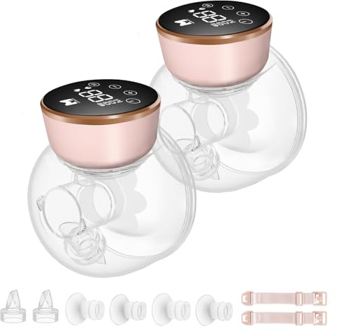 MOMAINI Wearable Breast Pump, Hands-Free Ultra Quiet Electric Breast Pump with 3 Modes & 9 Suction Levels, Leak-Proof Design, 19/21/24MM Flanges, Portable for Nursing Moms (2 Sets)
