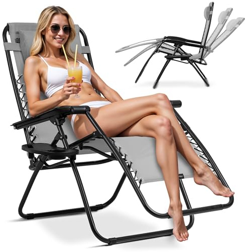 Sofotel Sonnenliege Klappbare Gartenliege Bis 120 kg Liegestuhl mit Kopfstütze und Mini-Tisch Grau ChillWell