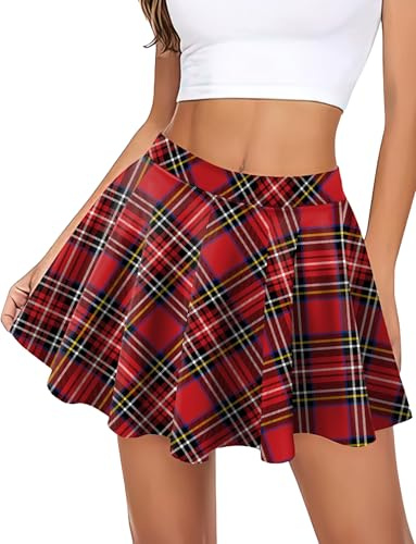 Maeau - Falda Plisada de Cuadros para Mujer, Falda de Cintura Alta, Falda Corta Lápiz Vintage, Estilo Casual, S-L, rojo, L