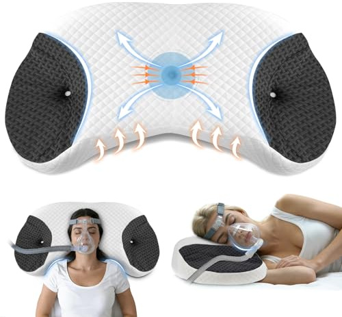 ROOWANA Oreiller CPAP pour Dormeurs sur Le Côté, Noir, 70x40x10/12.5cm | Réduit Fuites d’air et Pression du Masque, Oreiller en Mémoire de Forme Premium pour Masques CPAP, pour Toutes Positions
