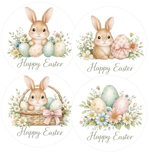 Anwyll Easter Gift Stickers - Happy Easter Sticker 60Pcs 2Inch Easters Egg Bunny Rabbit Sticker Self Adhesive Easters Envelope Seals Labels Stickers for Basket Card Goodie Treat Bag Party Decoration