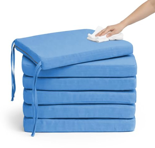 Pack 6 Cojín para silla 45x45x5 cm｜Repelente al agua y fácil de limpiar｜Con cintas de sujeción｜Funda con cremallera desmontable｜Uso interior y exterior｜Ideal para comedor, terraza, jardín u oficina