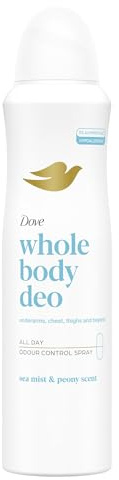 Dove Whole Body Deo Deodorante Spray per Tutto il Corpo Ipoallergenico 150 ml, Deodorante Corpo con 0% Sali di Alluminio, Protezione Anti-Odore 72 Ore, Formula Delicata, Dermatologicamente Testato