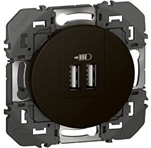LEGRAND - Prise Double Chargeur USB-A dooxie - Repiquage sur Prise 2P+T - Dédié à la Charge - À Equiper d'une Plaque - Noir Mat