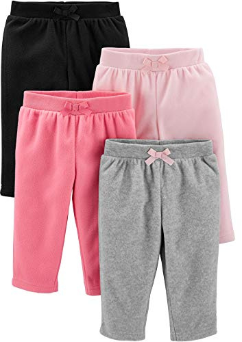 Simple Joys by Carter's Baby Girl's 4-Pack Fleece Pants Pants, Pink/Black/Heather Grey, 3-6M
