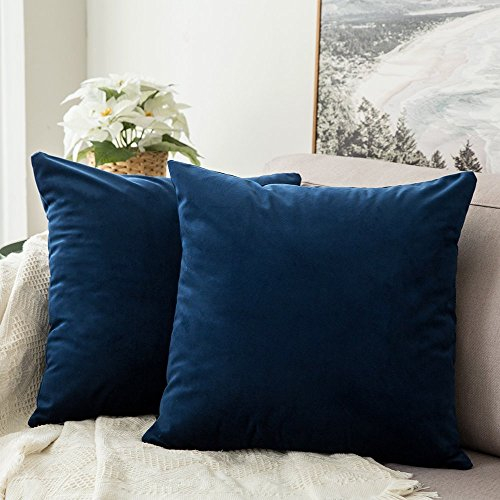 MIULEE 2er Set Samt Kissenbezug Kissenhülle Dekokissen Kissenbezüge Sofakissen Samtkissen Dekorative Couchkissen Bezug Zierkissen für Sofa Wohnzimmer Schlafzimmer 60x60 cm Dunkelblau