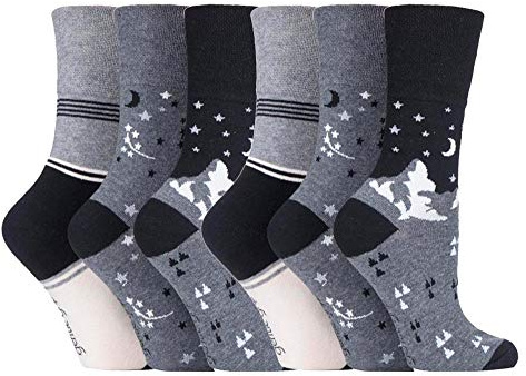 Gentle Grip - Lot de 6 Paires Femme Confortable Fantaisie Coton Chaussettes sans Elastique (37-42 EU, GG203)