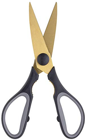 Juno Range (Gold, Scissors) - Heavy Duty Kitchen Scissors - Super Hard Titanium Coated. Soft Grip, Dishwasher Safe, Multipurpose, Utility Food Cooking Snips, Bottle Opener. 20cm/8”