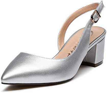 Castamere Donna Tacco a Blocco Cinturino Regolabile Sandali Medio Tacco Scarpe col Tacco 5CM Argento Pu Scarpe EU 38.5
