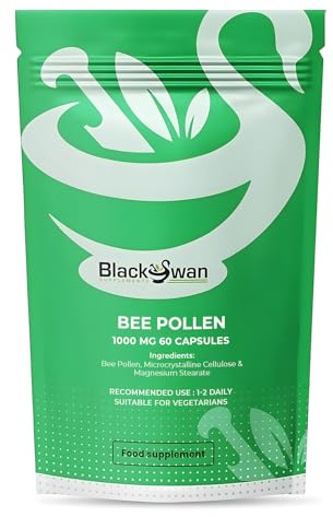 Black Swan Bee Pollen Capsules - 1000mg Antioxidant Formula Immune System Hormonal Balance Anti Inflammatory Skin Health Support Natural Supplement - 60 Caps 2 Month Supply