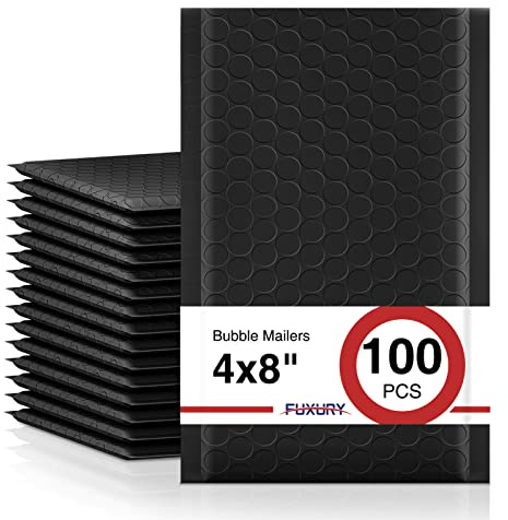 Fuxury Black Bubble Mailers 4x8 100 Pack Waterproof Padded Envelopes Usable Size 4x7 Self Seal Bubble Envelopes Padded Mailers for Small Business, Envelope Mailers