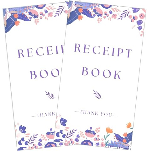 Thank You Receipt Book for Small Businesses 4x7 inches 2-Part Carbonless White Yellow 50 Sets 100 Sheets per Book with Wrap Around Cover Blank Signature Stamp Section (2 Purple)