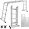 Cecaylie Scala multiuso 470 cm, in alluminio, 4 x 4 m, con 2 piastre di ponteggio e 2 ruote, 16 gradini 7 in 1, stabile e portatile