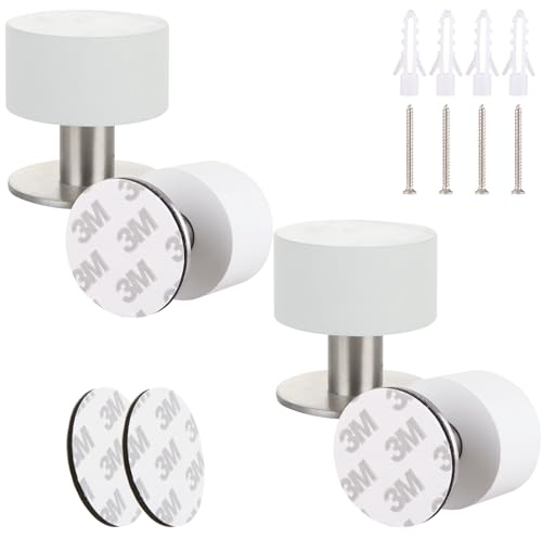 VIDETOL 4 Stück Türstopper Edelstahl, 4 x 4.2 cm Door Stopper mit Dehnungsrohre, Selbstklebeband, Schrauben, Weiß Türstopper Boden für Zuhause und Büro
