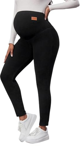 ORANDESIGNE Legging de Maternité Doublé en Polaire pour Femme Pantalon de Yoga Chaud pour l'hiver Legging Long Grossesse Maternité Tenue Sport A Noir M