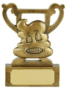 SilverTrophy: Loser Poo Rubbish Funny Humorous Hand Gesture Emoji Mini Cup Trophy Award, Gold, Last Place, Failure, Worst, Ornament, Affordable Figurine Prize Gift Kids Schools