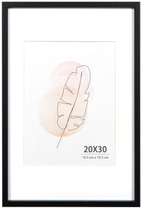 KAIWIN Bilderrahmen 20x30 cm Schwarz Holz Fotorahmen Holzrrahmen mit Passepartout zum aufhängen und aufstellen Benutzt für Wohnzimmer, Schlafzimmer, Arbeitszimmer, für Fotos, Kunstwerke und Poster