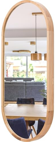 STOLARNIA PIKA Oval Spiegel mit Holz Eiche (80x48 cm) - Wandspiegel mit Holzrahmen - Ovaler Bad Spiegel für Badezimmer, Flur, Wohnzimmer, Schlafzimmer - Stilvoller Eichenholz Badespiegel LEJA