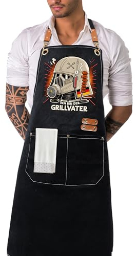 ETLEE Tablier de barbecue pour hommes, tablier de cuisine en toile pour homme avec poches et ceinture réglable, convient pour la cuisine, le barbecue, la pâtisserie, cadeaux pour hommes ou papa, Star
