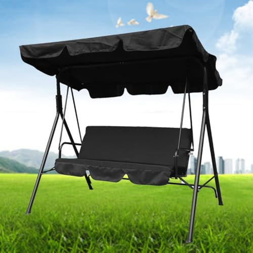 Balancín Jardín Exterior-Cubierta Superior Abatible Reemplazo De Toldo, 210D Impermeable Y Duradero, Adecuado Para Jardines, Terrazas Al Aire Libre (sin Columpio) Black,195*125*15CM/150*50*10CM