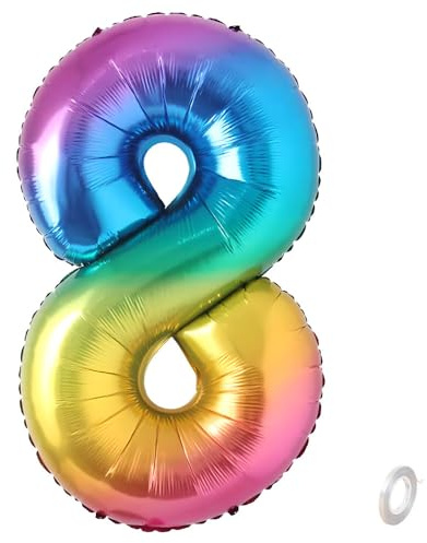 Balorise 40 Pollici Foil Palloncino Arcobaleno Numero 8, Gonfiabili Elio, Grande Numeri 0-9, 10-100 (101cm), Decorazione di Alluminio Palloncini per Festa di Compleanno Anniversario