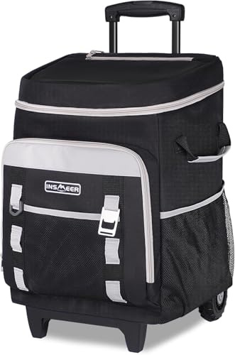 Sac isotherme à roulettes 50 L/80 canettes - Grand sac isotherme pliable et imperméable - Pour la plage, le camping, le pique-nique, le shopping