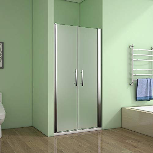 AICA Porte de douche 80x185cm porte battante verre satiné et anticalcaire porte battante en niche
