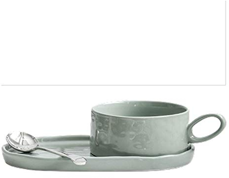 CXJJ Set coffee cup Nordic Style Cute Big Belly Cup With Spoon Large Capacity Coffee Cup Set Ceramic Breakfast Plate Milk Oatmeal Cup Home restaurant hotel (Color : Green)