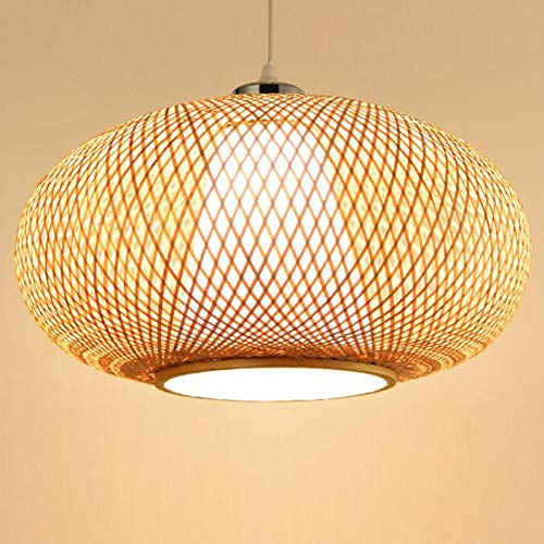 Vintage Pendelleuchten E27 Hängeleuchte Natürlichen Bambus Hängelampe Retro Handmade Gewebt Rattan Pendellampe Höhenverstellbar Weiß Lampenschirm Schlafzimmer Wohnzimmer Esszimmer Kronleuchter,40cm