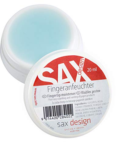 SAX Fingerbefeuchter, Fingeranfeuchter fürs Büro, mit angenehmen Minz Duft, Gylcerinanfeuchter, 20ml, perfekt für Büro und Privat, inkl. Antirutsch-Noppen für sicheren Stand