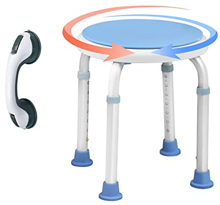 NAIZY Duschhocker 36-51cm Höhenverstellbar Duschstuhl mit Griffstangen Badhocker 360°Drehbarer Duschhilfe Anti-Rutsch Duschsitz aus Alu und Kunststoff, für Alter, Schwangere(Typ C, mit Griffstangen)