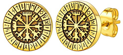 FaithHeart goldener Wikinger Vegvisir Ohrstecker für Herren Männer Punk Viking Kompass Ohrschmuck mit Geschenkebox für Geburtstag Valentinstag