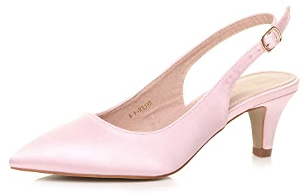 AJVANI Womens Ladies Low Heel 50s Slingback Buckle Pointed Open Back Shoes Size 8 41