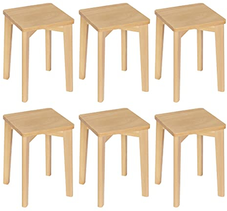 WOLTU Esszimmerstühle Massivholz, rechteckiger Holzhocker, Holzstuhl ohne Lehne, Sitzhocker, Hocker für Küche Wohnzimmer Schlafzimmer Büro, Naturholzfarbe, 31 x 44,5 x 31 cm, BH344ei-6