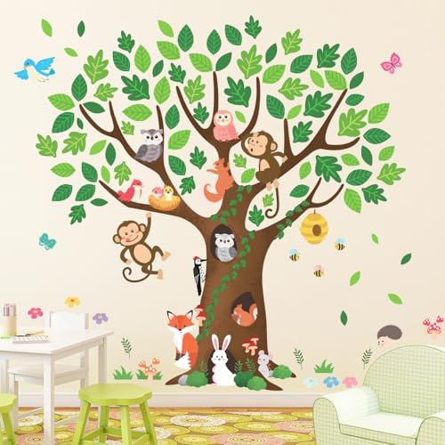 DECOWALL SG4-2211 Giant Tree Kids Wall Stickers Decals Peel and Stick Animals Removable for Nursery Bedroom Living Room Playroom Art murals Decorations Monkey